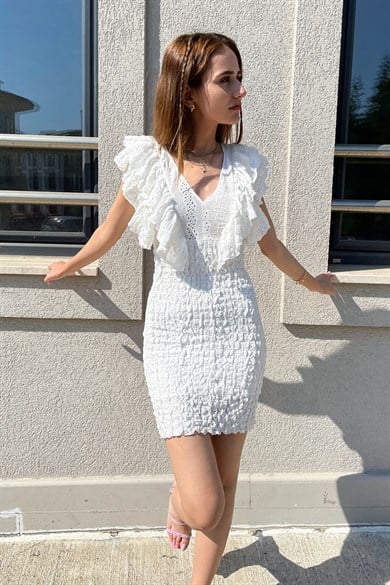 Kırık Beyaz Güpürlü Mini Elbise - Kadın Elbise Modelleri - Nazliye Moda |  Kadın Giyim Modası