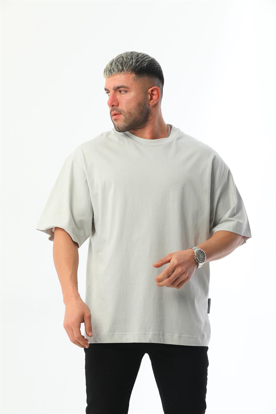 Açık Gri Basic Oversize Erkek T-Shirt