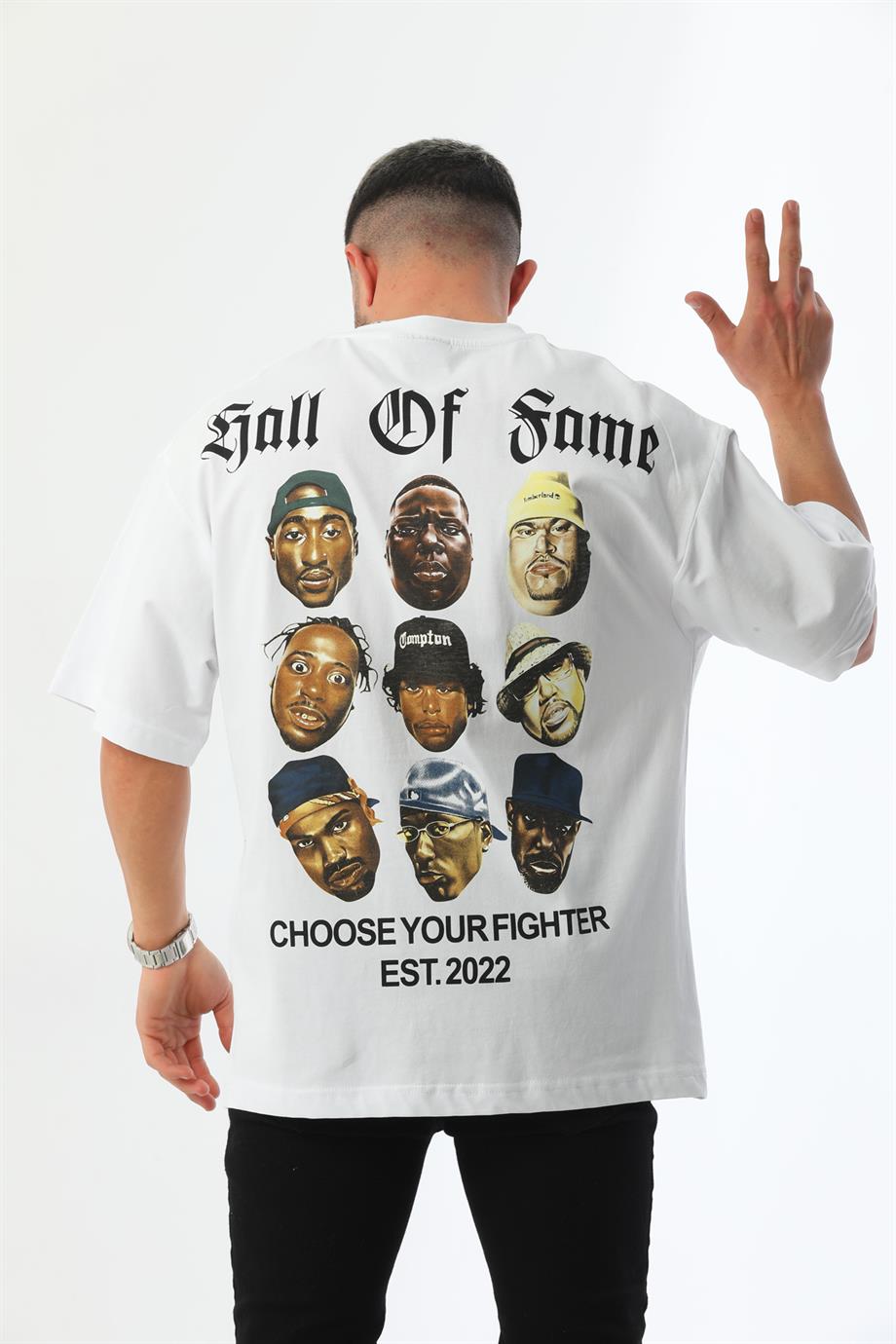 Ön Arka 90's Hiphop Series Baskılı Yüksek Gramajlı Beyaz Oversize Erkek  T-Shirt