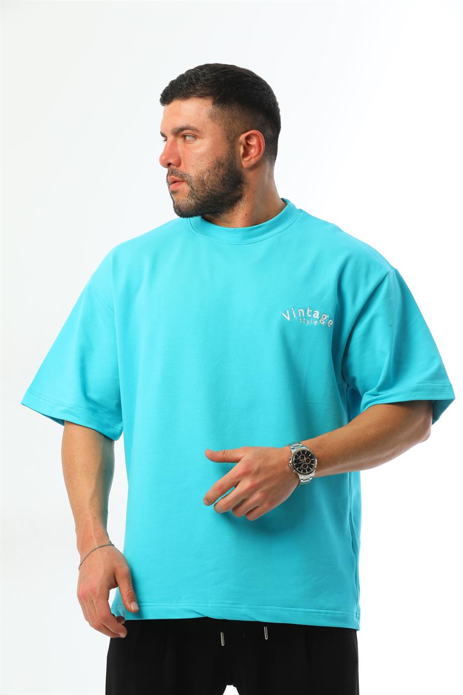 Yüksek Gramajlı Premium Kumaş Nakış Detaylı Oversize Erkek T-Shirt