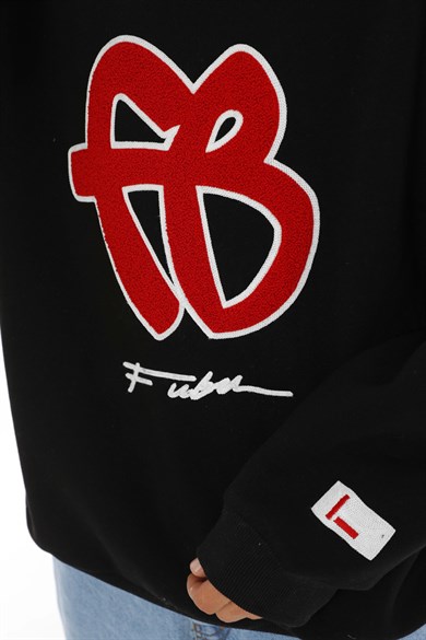Siyah 90's FUBU Nakış Detaylı Oversize Hoodie Sweatshirt