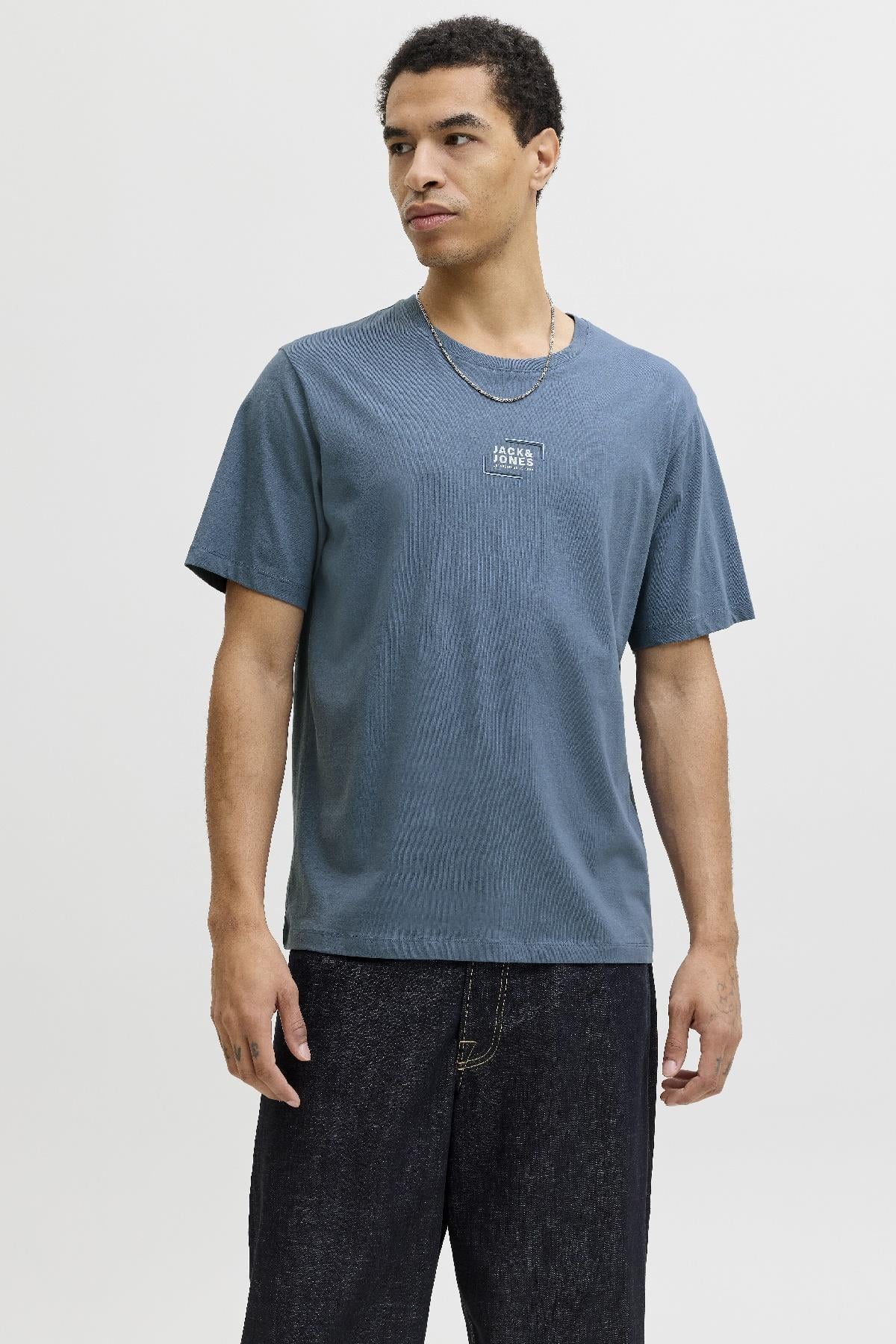 Jack & Jones Erkek Bisiklet Yaka Grafik Baskılı Tişört 