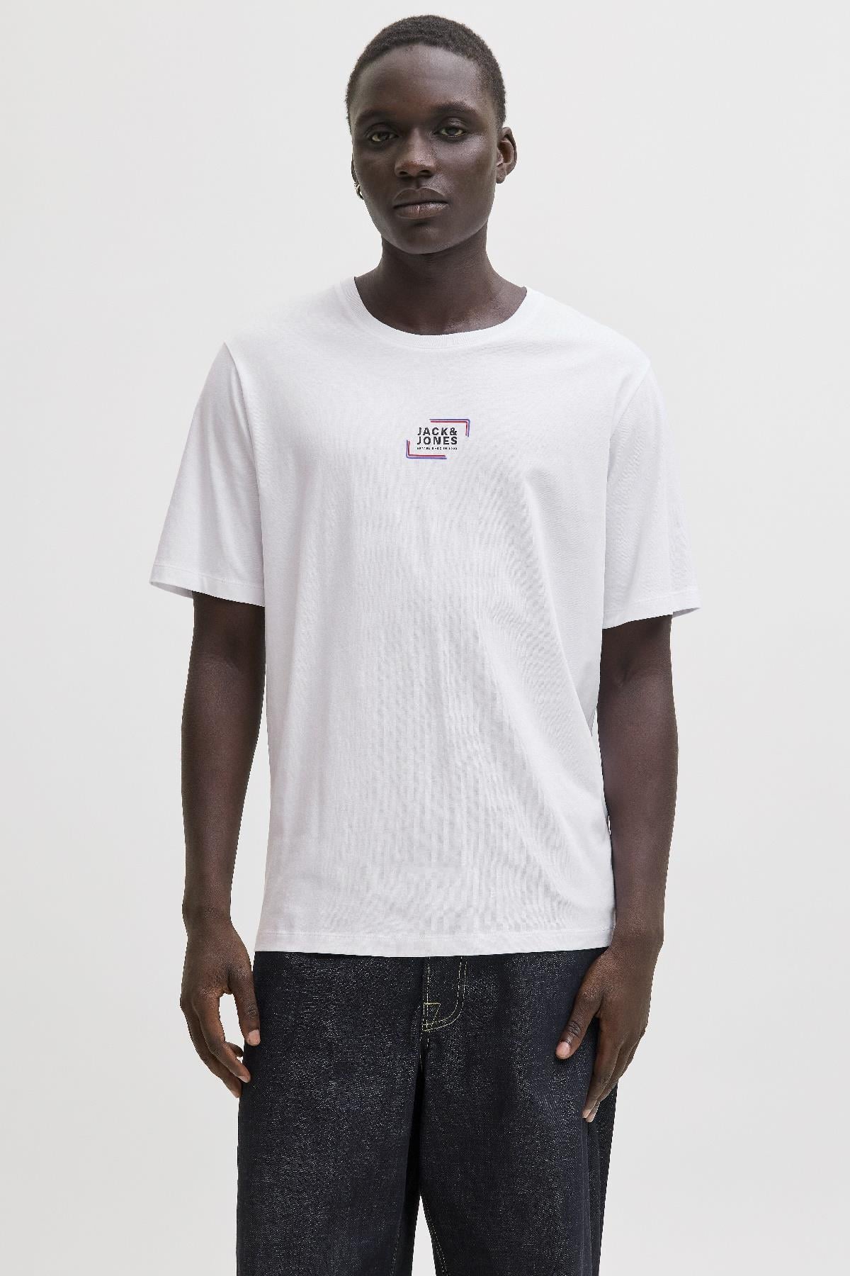 Jack & Jones Erkek Bisiklet Yaka Grafik Baskılı Tişört 