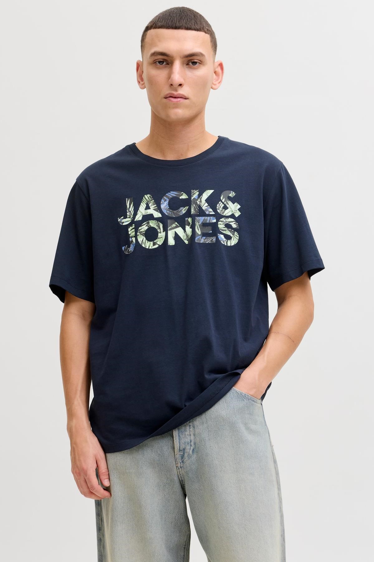 Jack & Jones JJEJEFF Logo Baskılı Bisiklet Yaka Erkek T-Shirt 