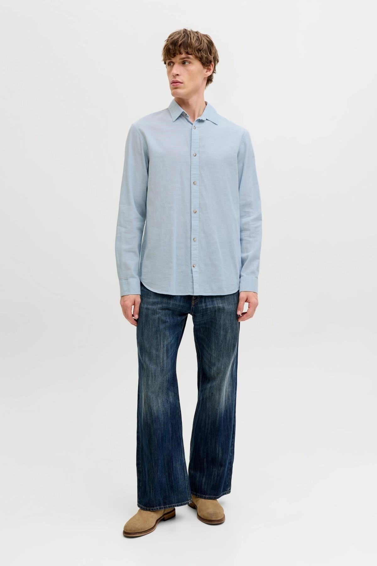 Jack & Jones JJESUMMER Linen Blend Erkek Keten Karışımlı Uzun Kollu Gömlek Yazlık 