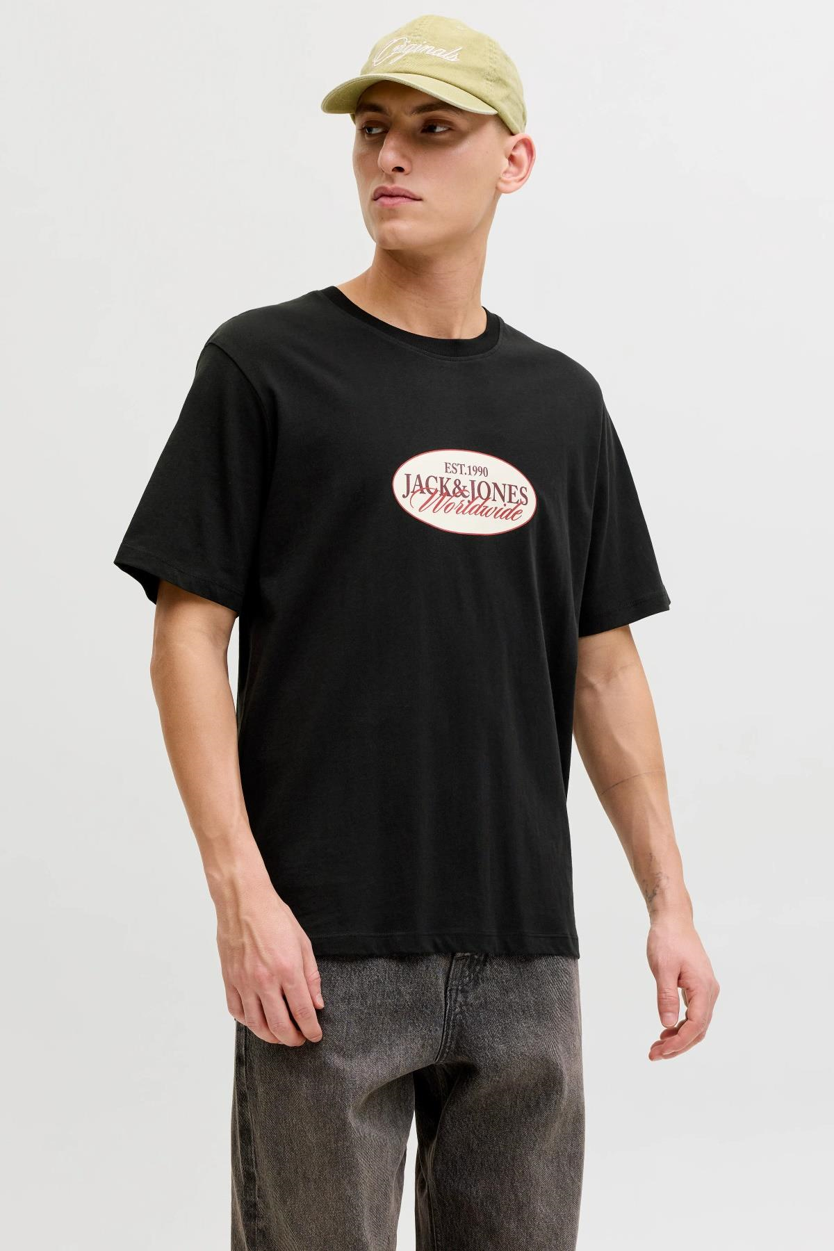 Jack & Jones JORCATSKILLS Front Baskılı Erkek Tişört | Bisiklet Yaka | Kısa Kollu 