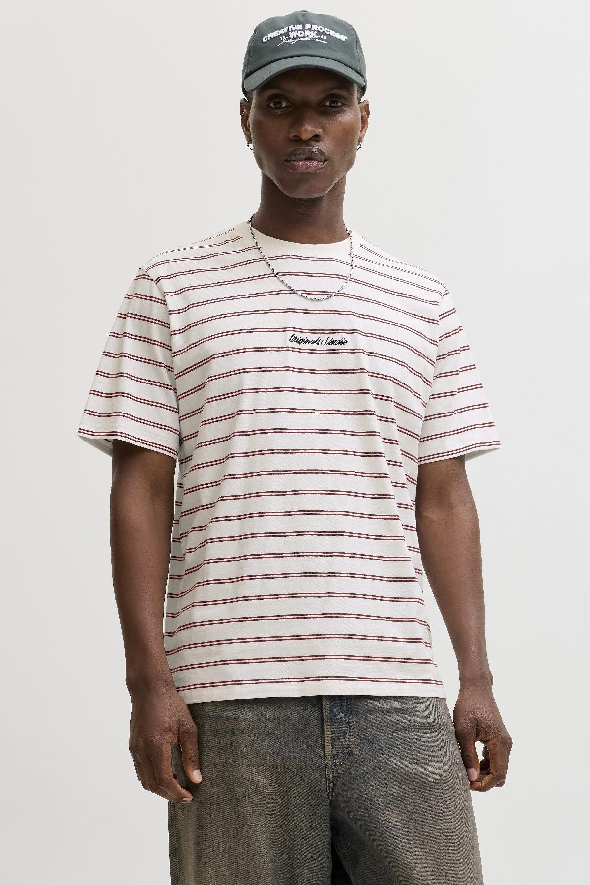 Jack & Jones JORNORREBRO Çizgili Erkek Tişört Bisiklet Yaka Kısa Kollu 