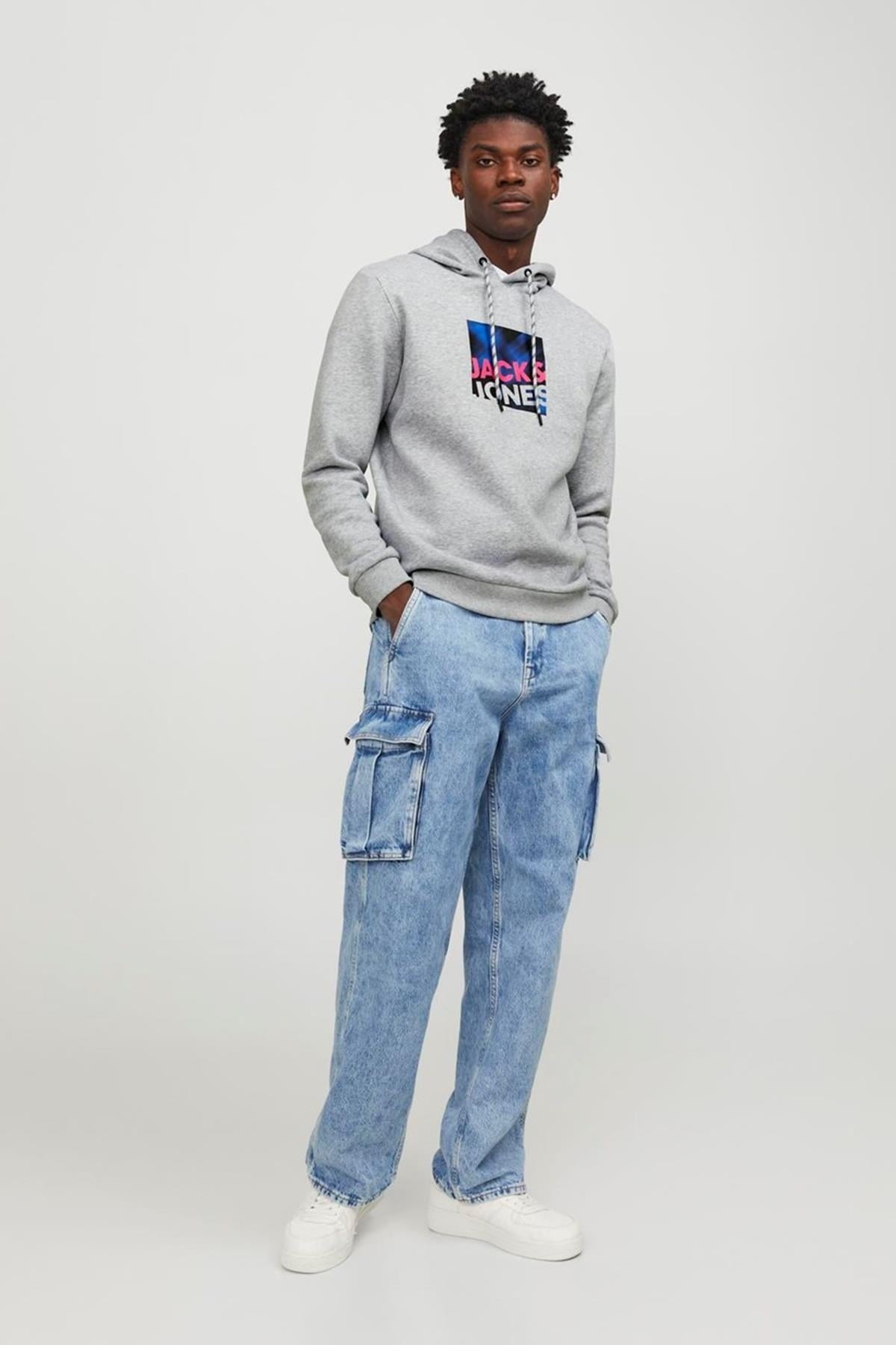 JACK&JONES JCOLOGAN SWEAT HOOD AW23 A.GRİ
