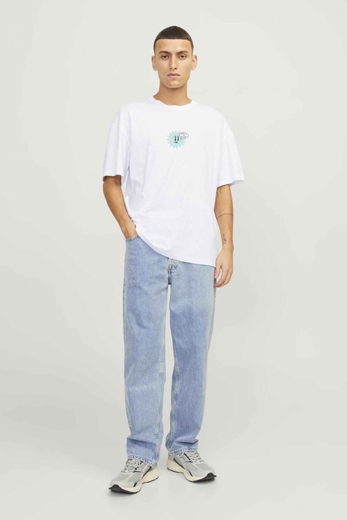 JACK&JONES JORDECAL TEE SS CREW NECK TG LN12254175 BEYAZ