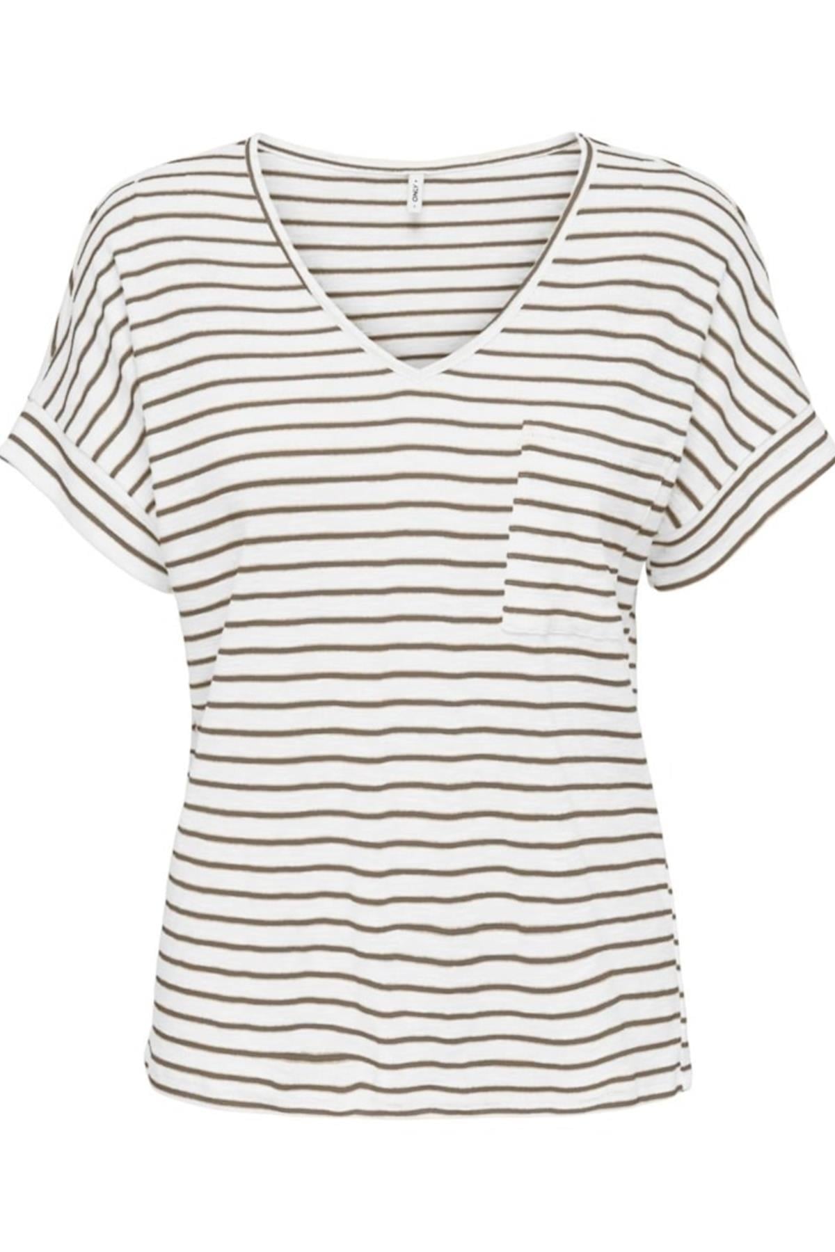ONLIBEN S/S MOSTER V-NECK GLITTER TOPJRS BEYAZ-1