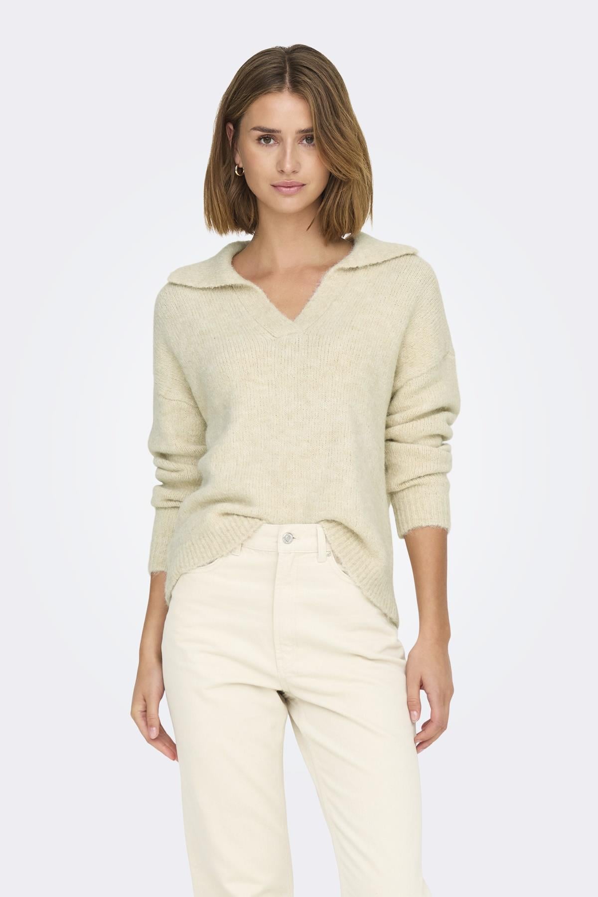 ONLMAGGIE LIFE LS SPLIT NECK CC KNT BEYAZ 15324310 