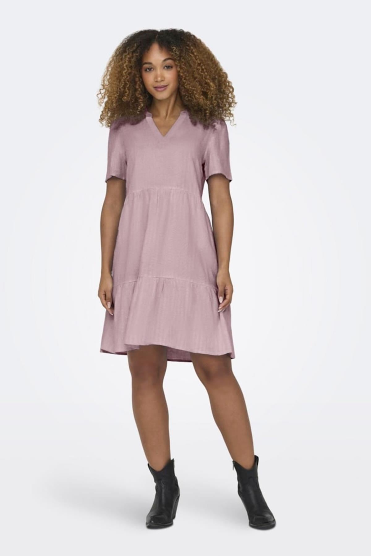 ONLTIRI-CARO S/S V-NECK LIN DRESS CC PNT 
