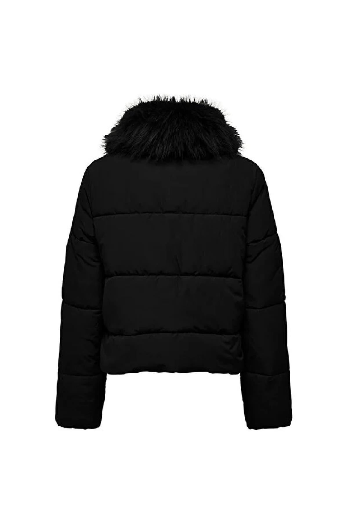 ONLY ONLMAGGI Fur Puffer Kadın Şişme Mont – Kürklü Kapüşonlu, Fermuarlı, Kışlık Ceket 