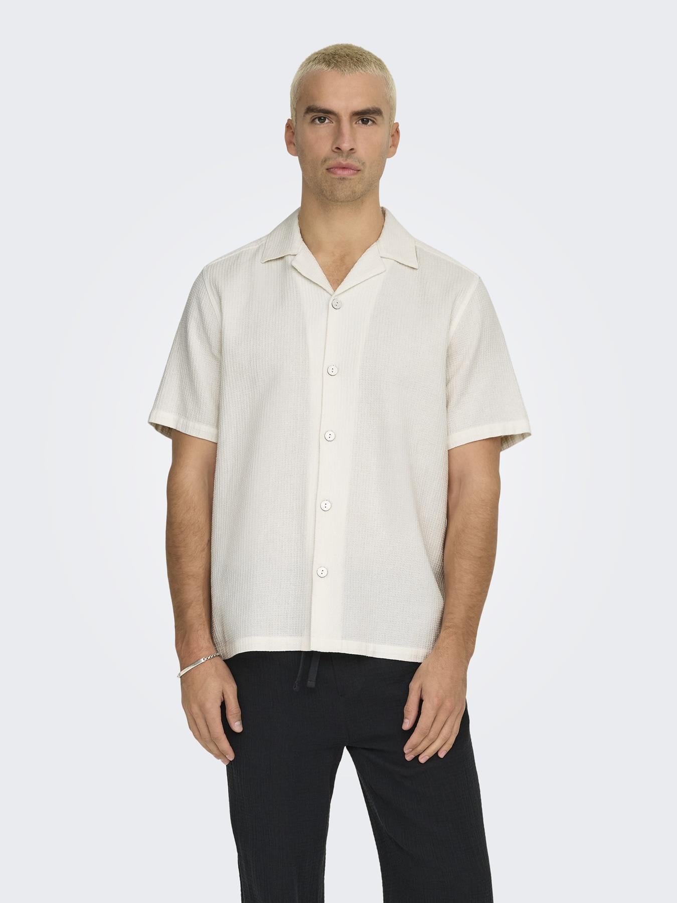 ONLY & SONS Erkek Waffle Kumaş Yazlık Resort Gömlek - ONSBertil Model