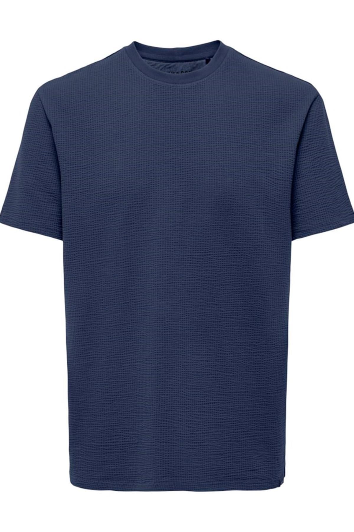 ONSKIAN LIFE REG SEERSUCKER SS TEE NOOS LACİVERT