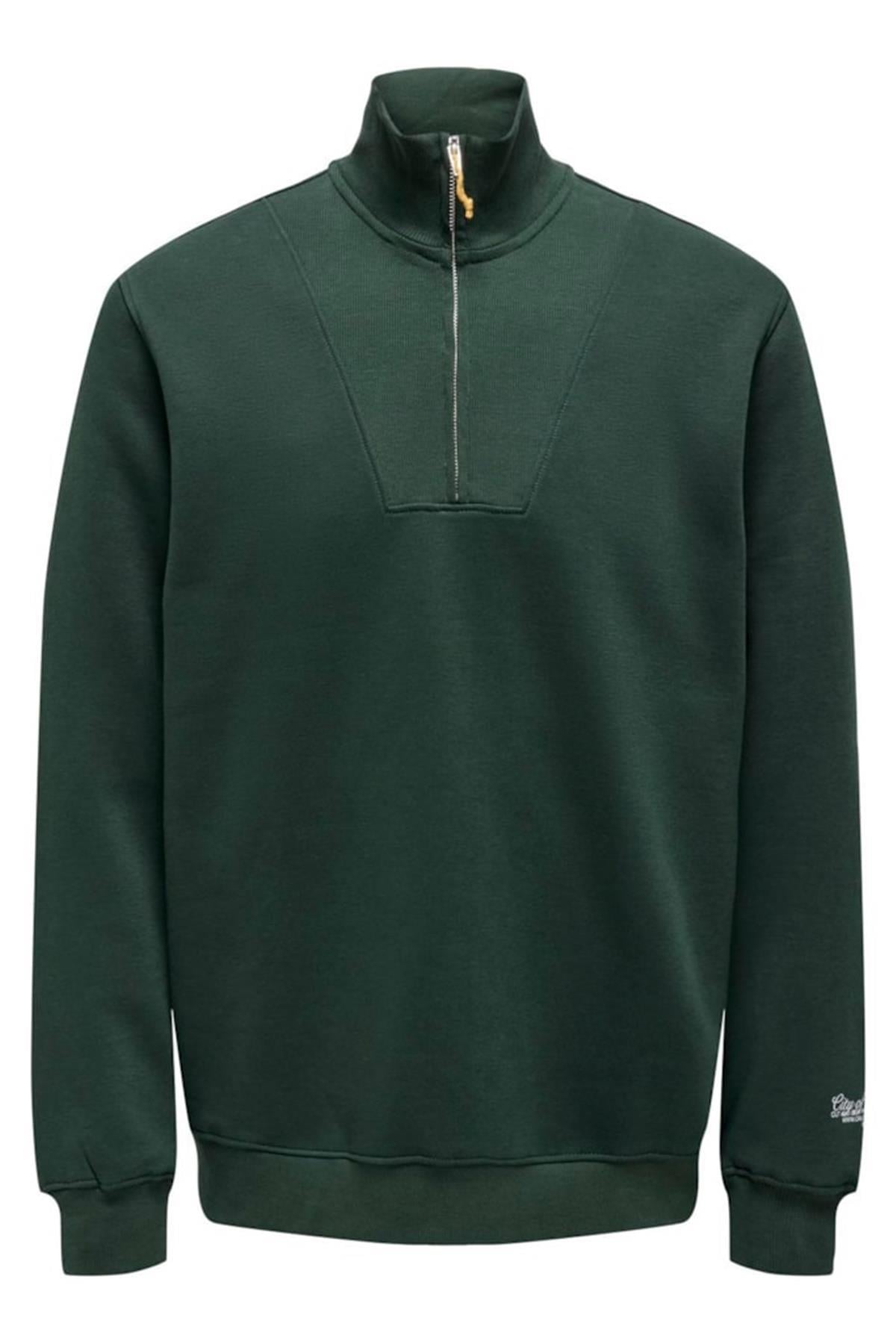 ONSRILEY REG 1/4 ZIP HIGH NECK SWT ZÜMRÜT YEŞİLİ22030160