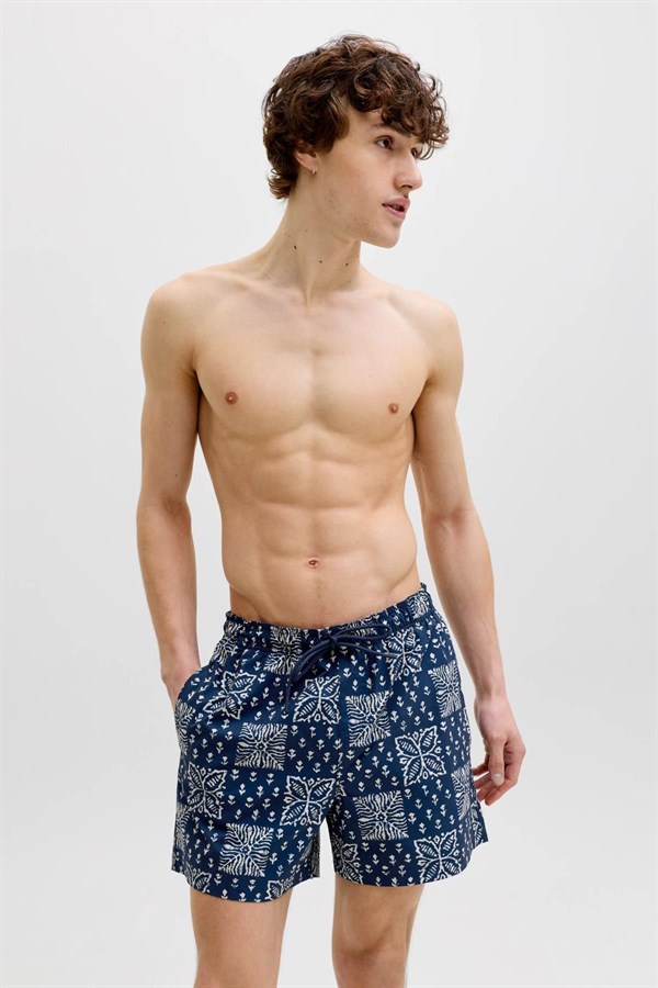 Jack & Jones JPSTMAUI Shell Desenli Erkek Deniz Şortu Regular Fit Rahat 