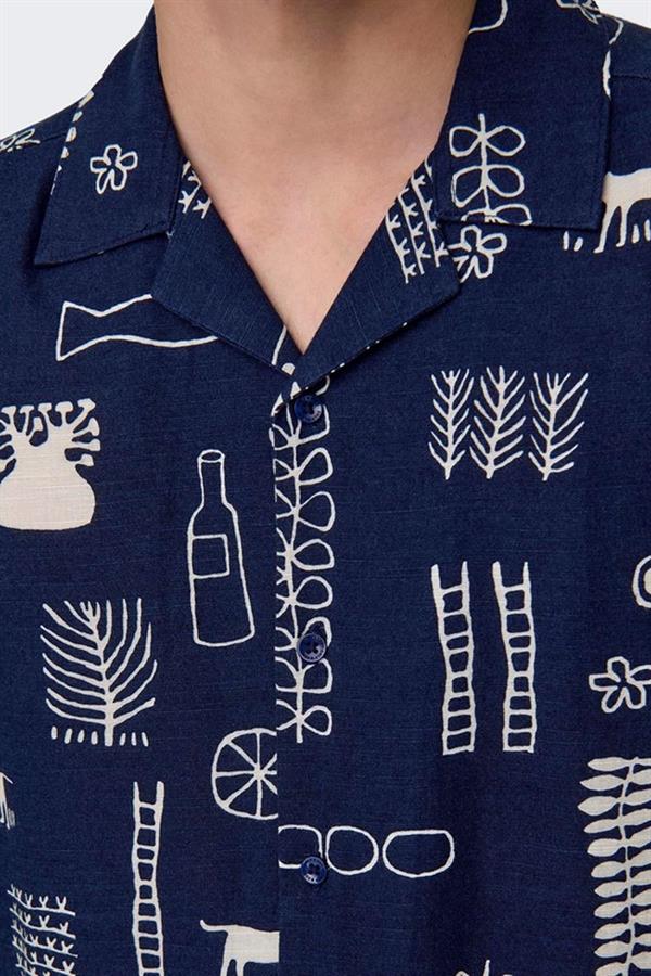 ONLY & SONS ONSALVIN REG SS OBJECT AOP RESORT SHIRT 22029104 LACİVERT