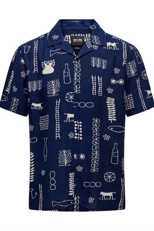 ONLY & SONS ONSALVIN REG SS OBJECT AOP RESORT SHIRT 22029104 LACİVERT