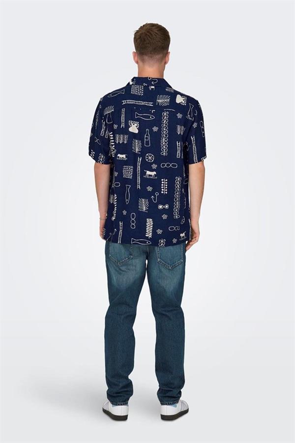 ONLY & SONS ONSALVIN REG SS OBJECT AOP RESORT SHIRT 22029104 LACİVERT