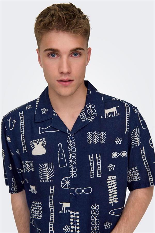 ONLY & SONS ONSALVIN REG SS OBJECT AOP RESORT SHIRT 22029104 LACİVERT