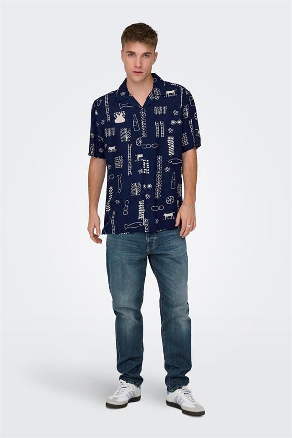 ONLY & SONS ONSALVIN REG SS OBJECT AOP RESORT SHIRT 22029104 LACİVERT