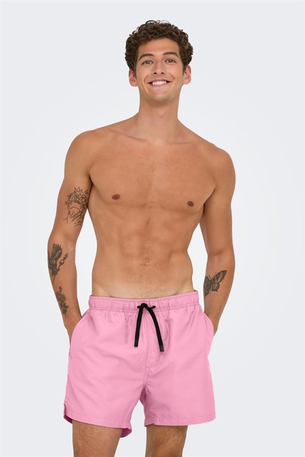 Only & Sons ONSBASILE Life Erkek Deniz Şortu Düz Renk Rahat Yazlık Regular Fit 