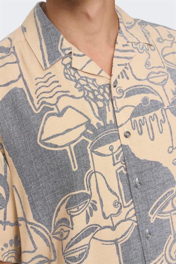 ONLY & SONS ONSDEN LIFE RLX WASH DOODLE SS SHIRT22026111 BEJ