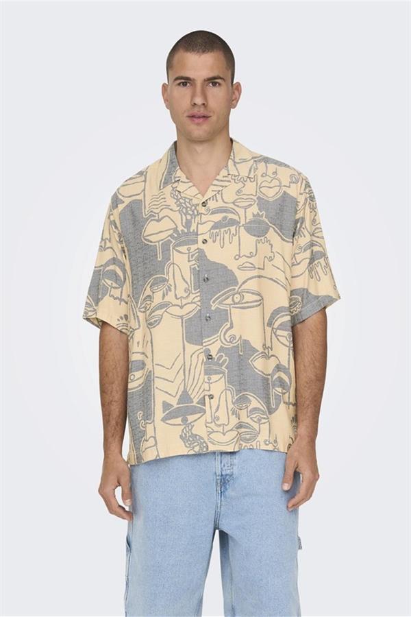 ONLY & SONS ONSDEN LIFE RLX WASH DOODLE SS SHIRT22026111 BEJ