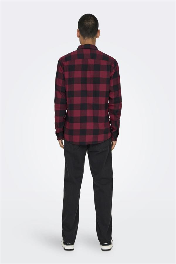 ONLY & SONS ONSGUDMUND ERKEK  KARELİ GÖMLEK BORDO