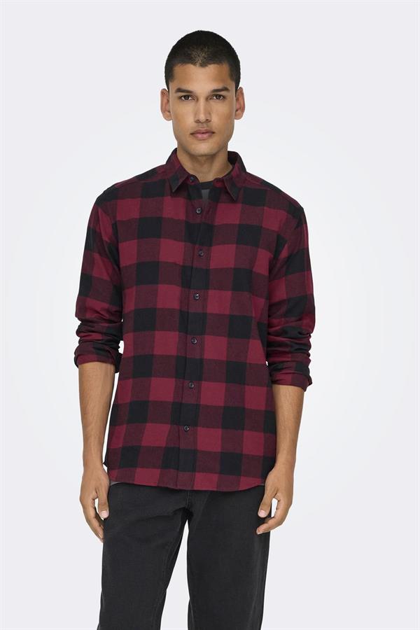 ONLY & SONS ONSGUDMUND ERKEK  KARELİ GÖMLEK BORDO