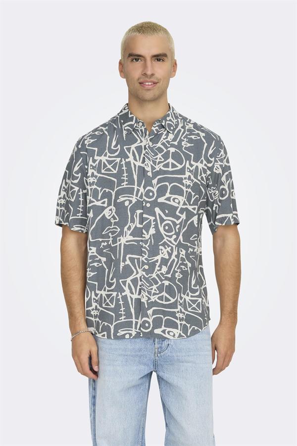 ONSBUD LIFE SS SLIM AOP VISC/LIN SHIRT 