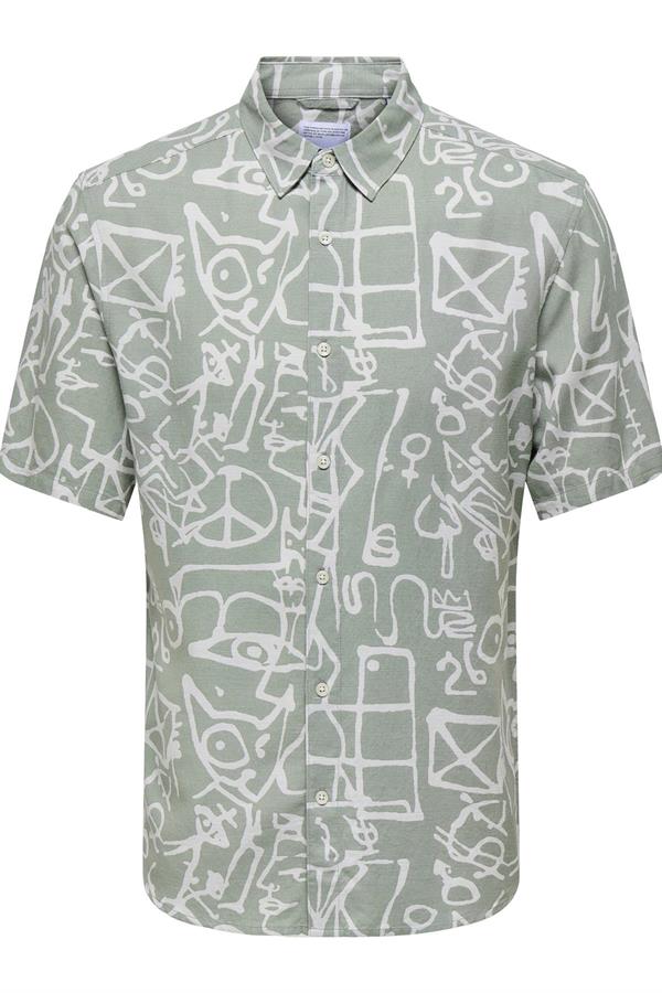 ONSBUD LIFE SS SLIM AOP VISC/LIN SHIRT 