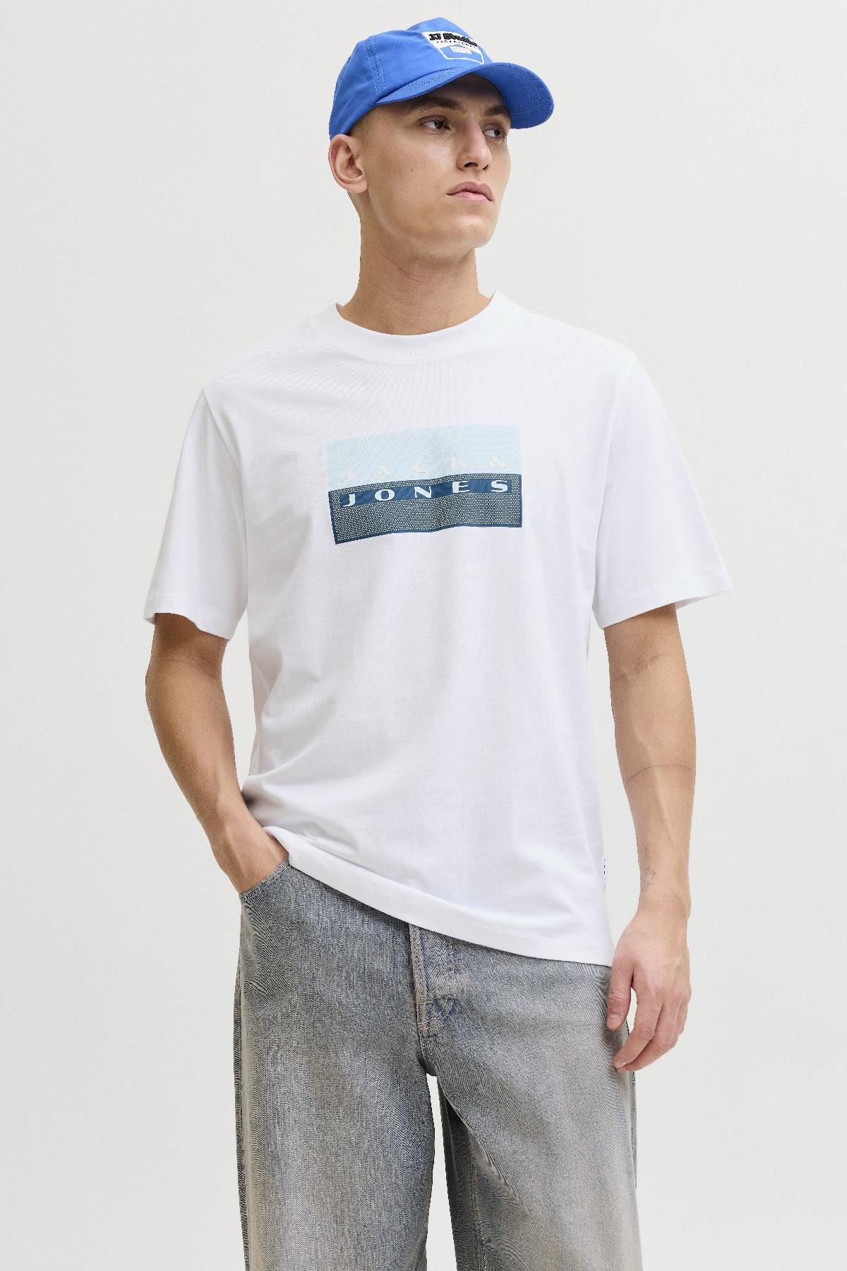 Jack & Jones JCOFUSION Dots Print Erkek Tişört Bisiklet Yaka Kısa Kollu 