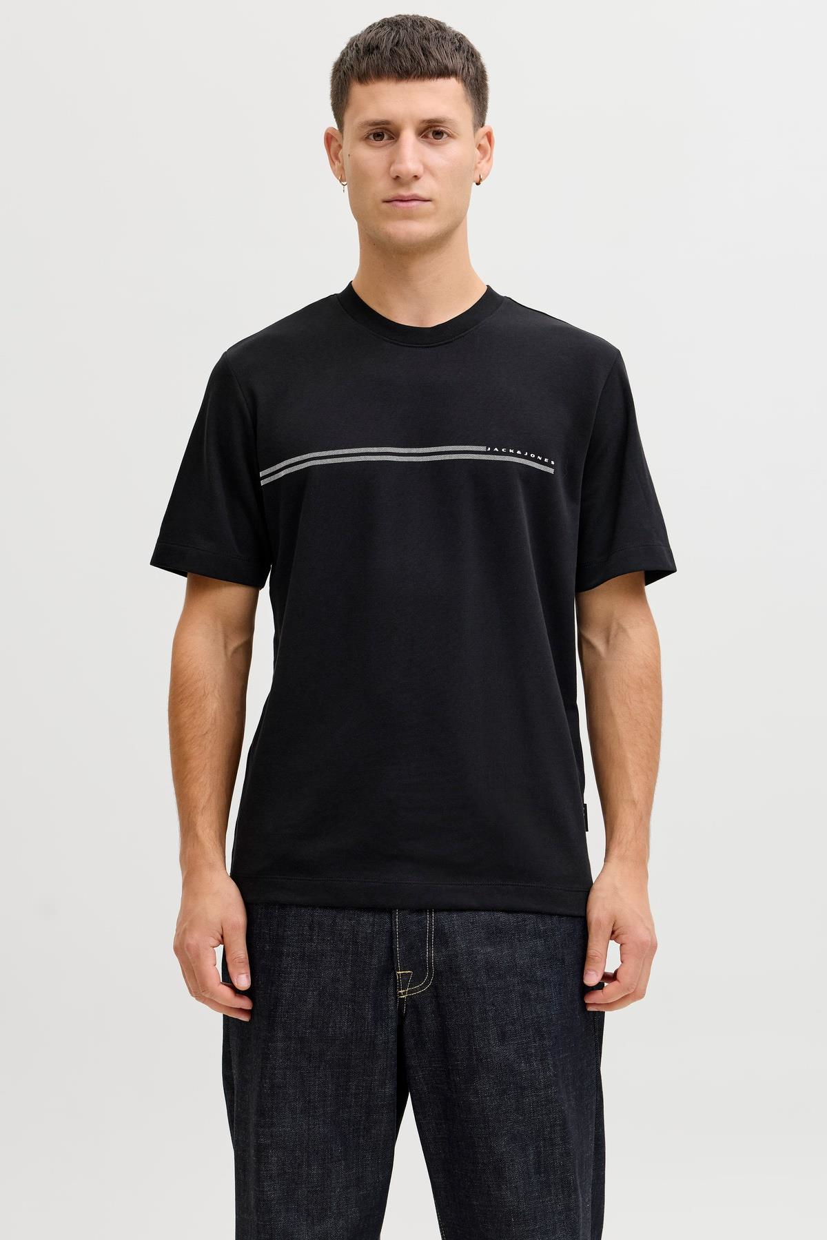 Jack & Jones JCOFUSION Erkek Basic Tişört – Bisiklet Yaka, Göğüs Logolu 