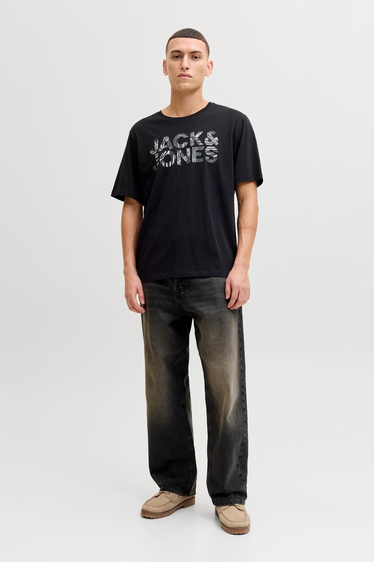 Jack & Jones JJEJEFF Logo Baskılı Bisiklet Yaka Erkek T-Shirt 