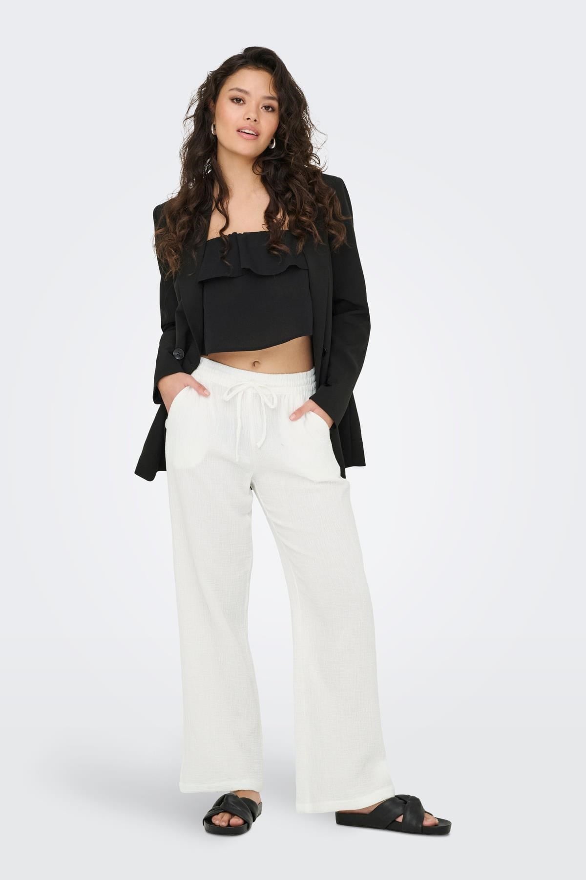 JDY Kadın Geniş Paça Pantolon JDYTHEIS LIFE Wide Pant Günlük Rahat Pantolon 