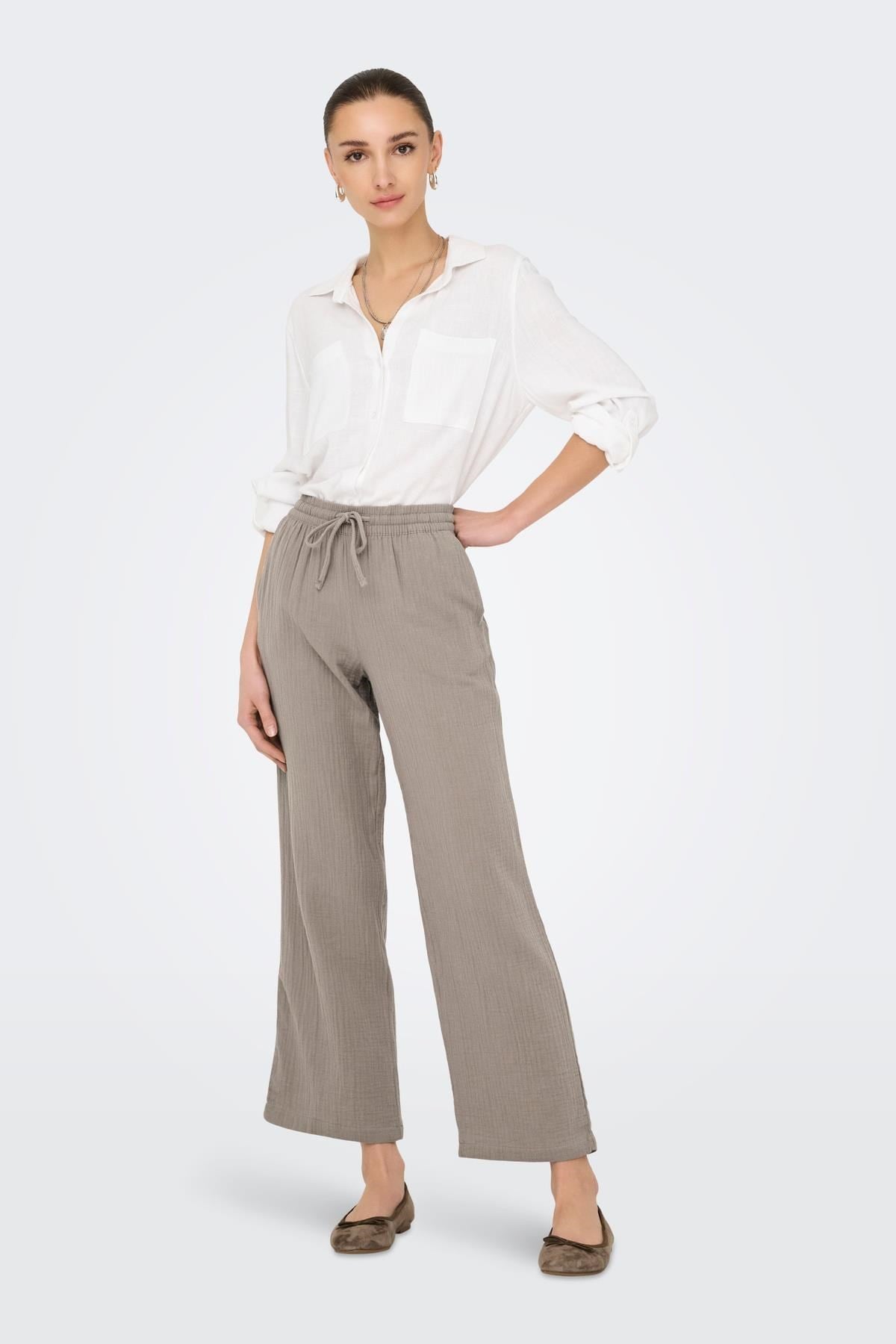 JDY Kadın Geniş Paça Pantolon JDYTHEIS LIFE Wide Pant Günlük Rahat Pantolon 