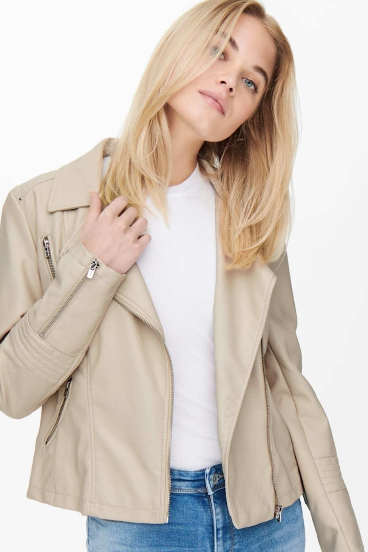 ONLGEMMA FAUX LEATHER BIKER OTW NOOS EKRU