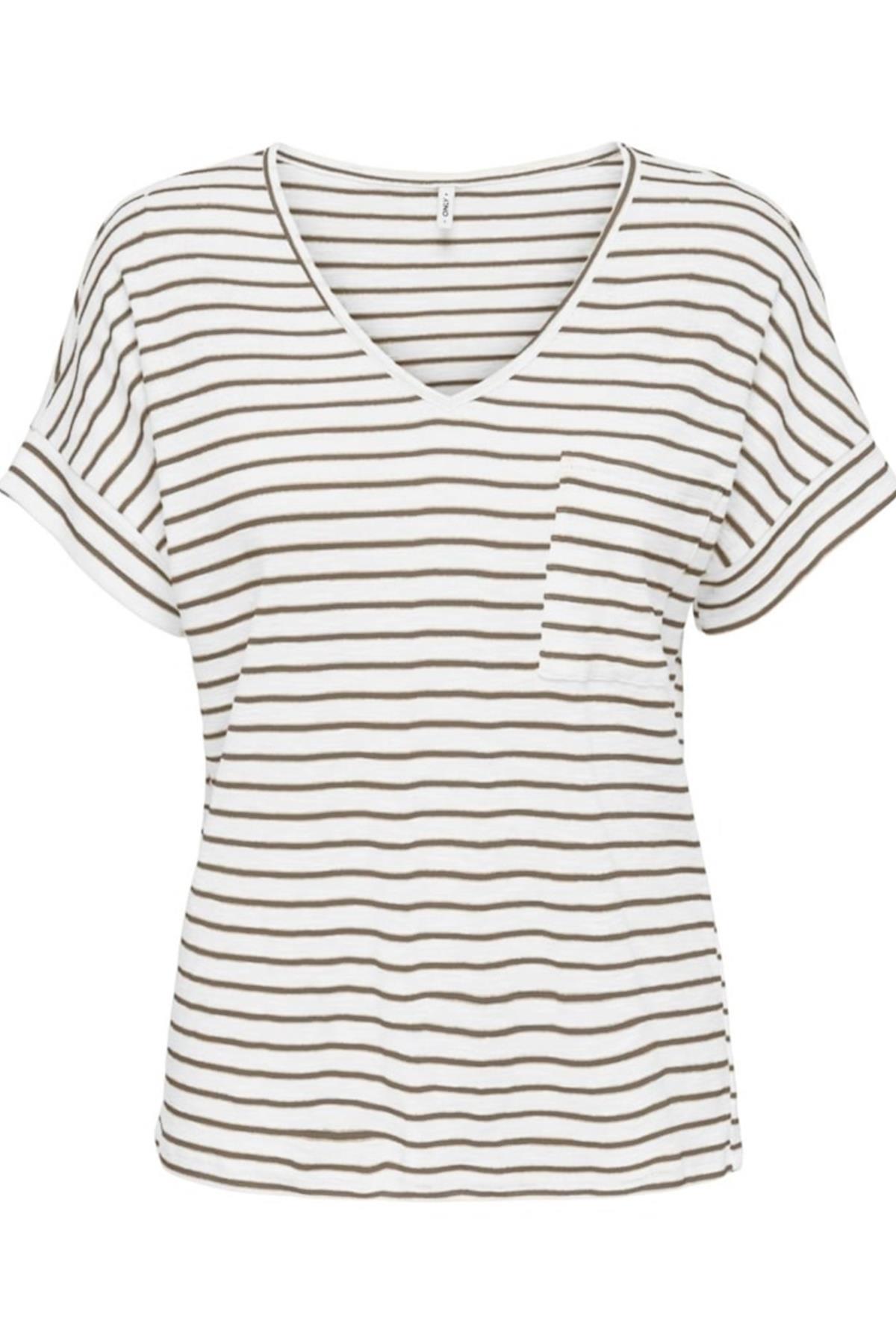 ONLIBEN S/S MOSTER V-NECK GLITTER TOPJRS BEYAZ-1