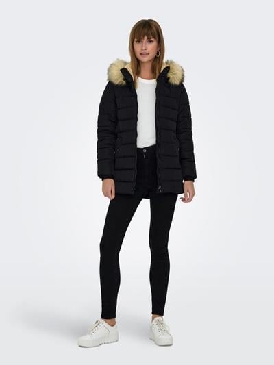 ONLNEWCAMILLA QUILT FUR HOOD COAT CC OTW SİYAH