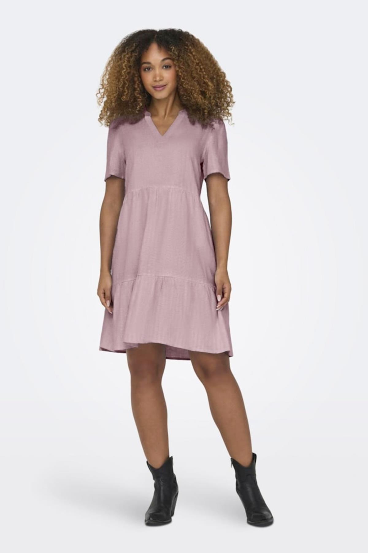 ONLTIRI-CARO S/S V-NECK LIN DRESS CC PNT 
