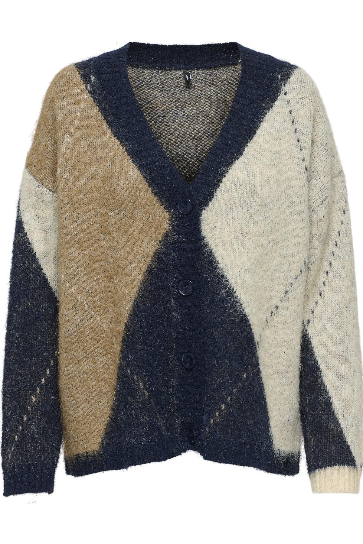 ONLY Noeme Life Jacquard V-Neck Kadın Triko Hırka – Jakarlı V Yaka Cardigan 