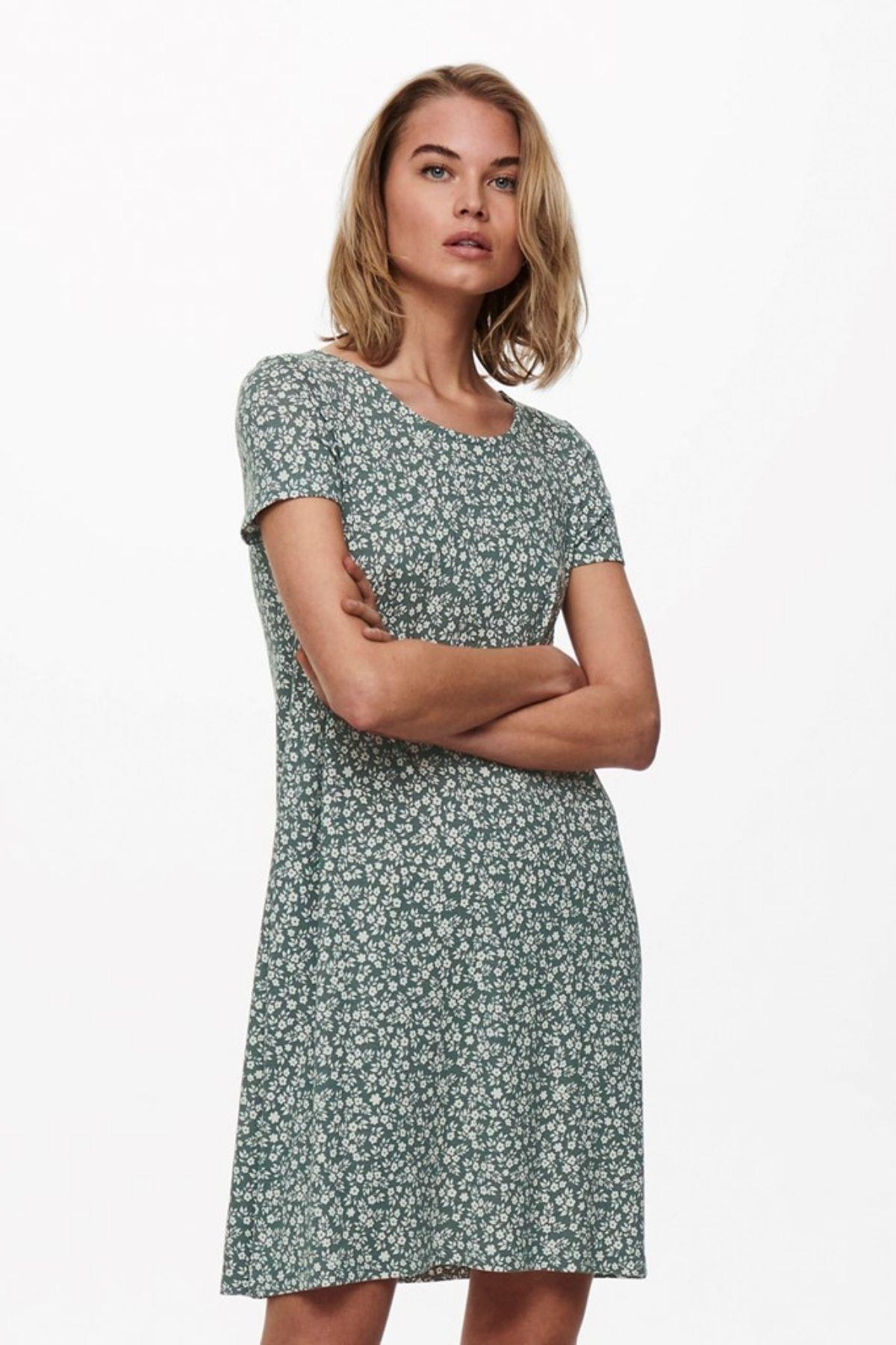 ONLY ONLBERA BACK LACE UP S/S DRESS JRS NOOS yeşil