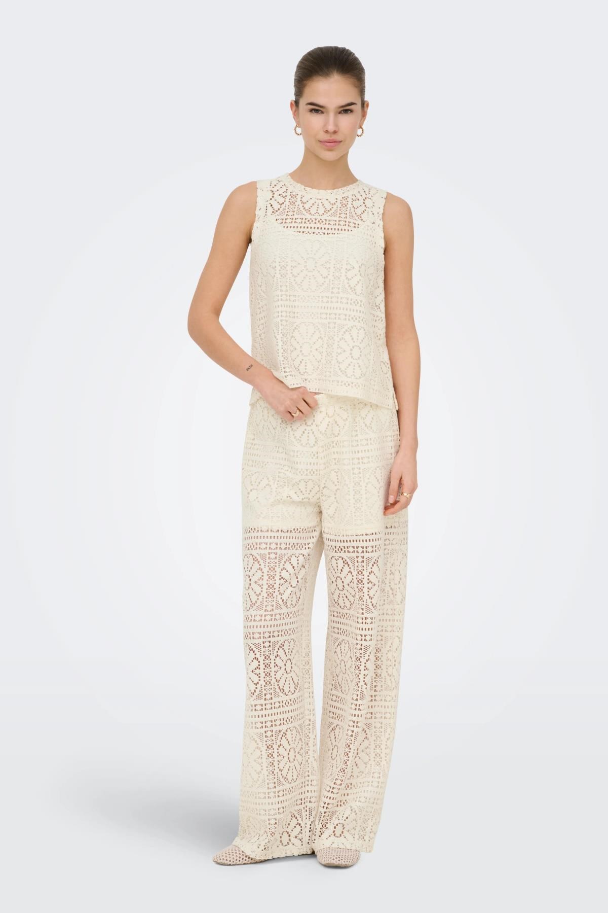 Only ONLLIAN Lace Kadın Pantolon Geniş Paça Dantel Detaylı Şık Günlük 