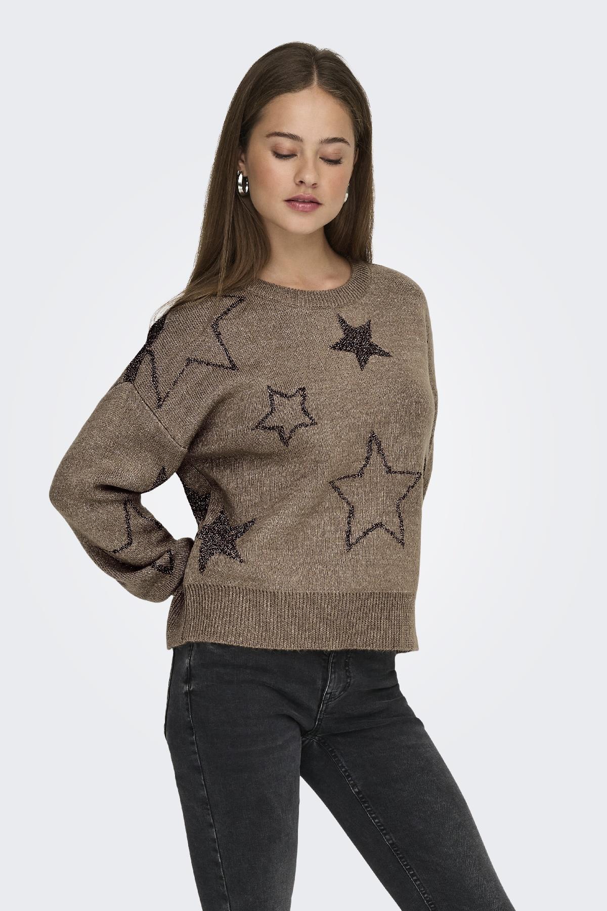 ONLY Rosie LS O-Neck Glitter Kadın Triko Kazak – Işıltılı Bisiklet Yaka 
