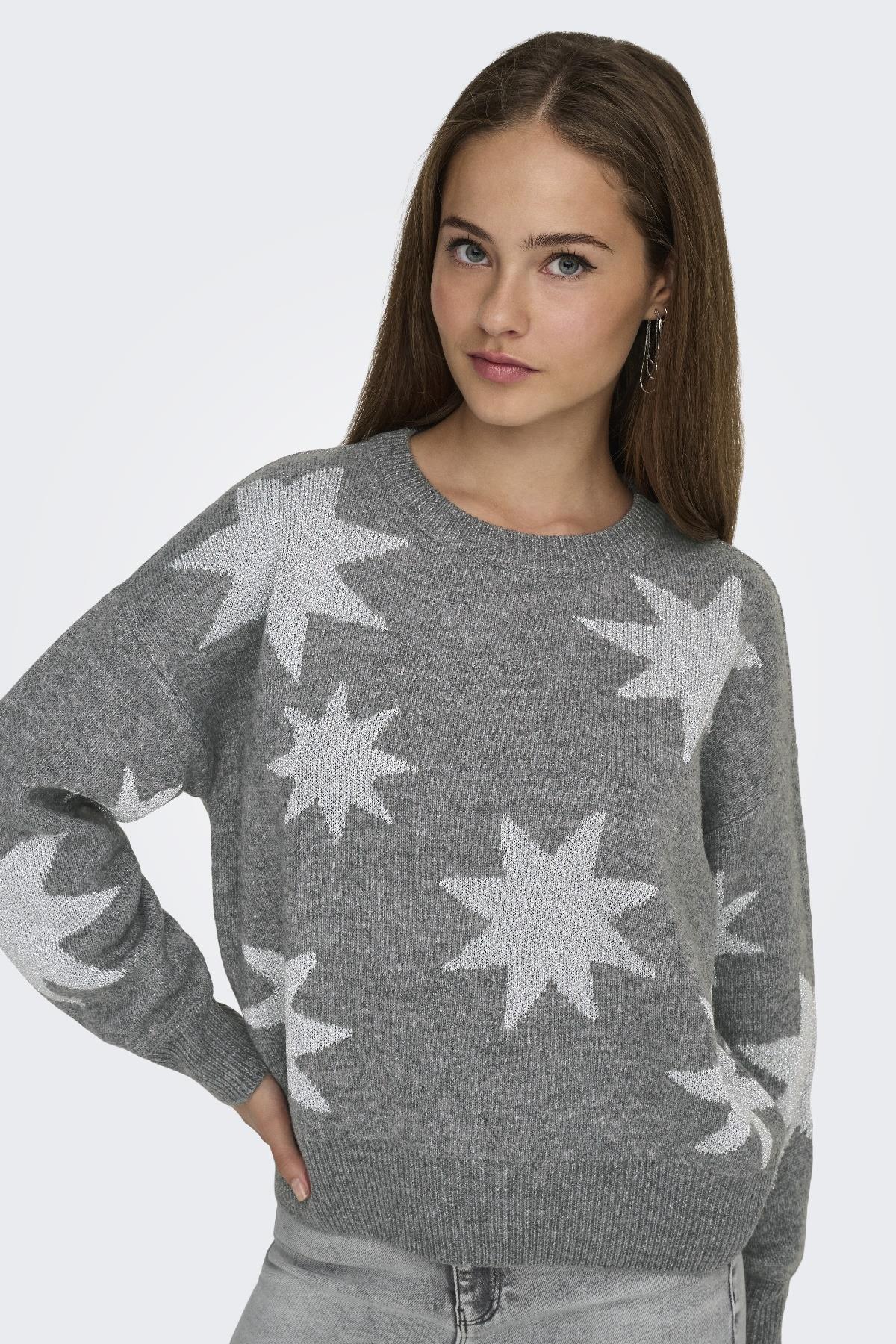 ONLY Rosie LS O-Neck Glitter Kadın Triko Kazak – Işıltılı Bisiklet Yaka 