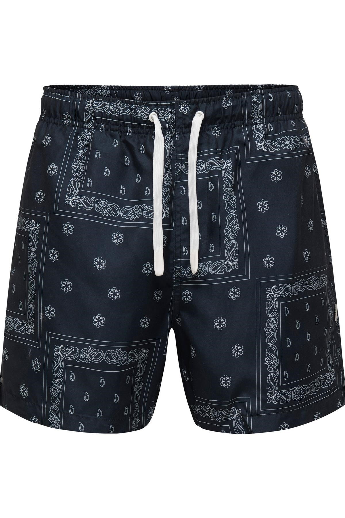 Only & Sons ONSBASILE Life Erkek Deniz Şortu Desenli Rahat Yazlık Regular Fit 