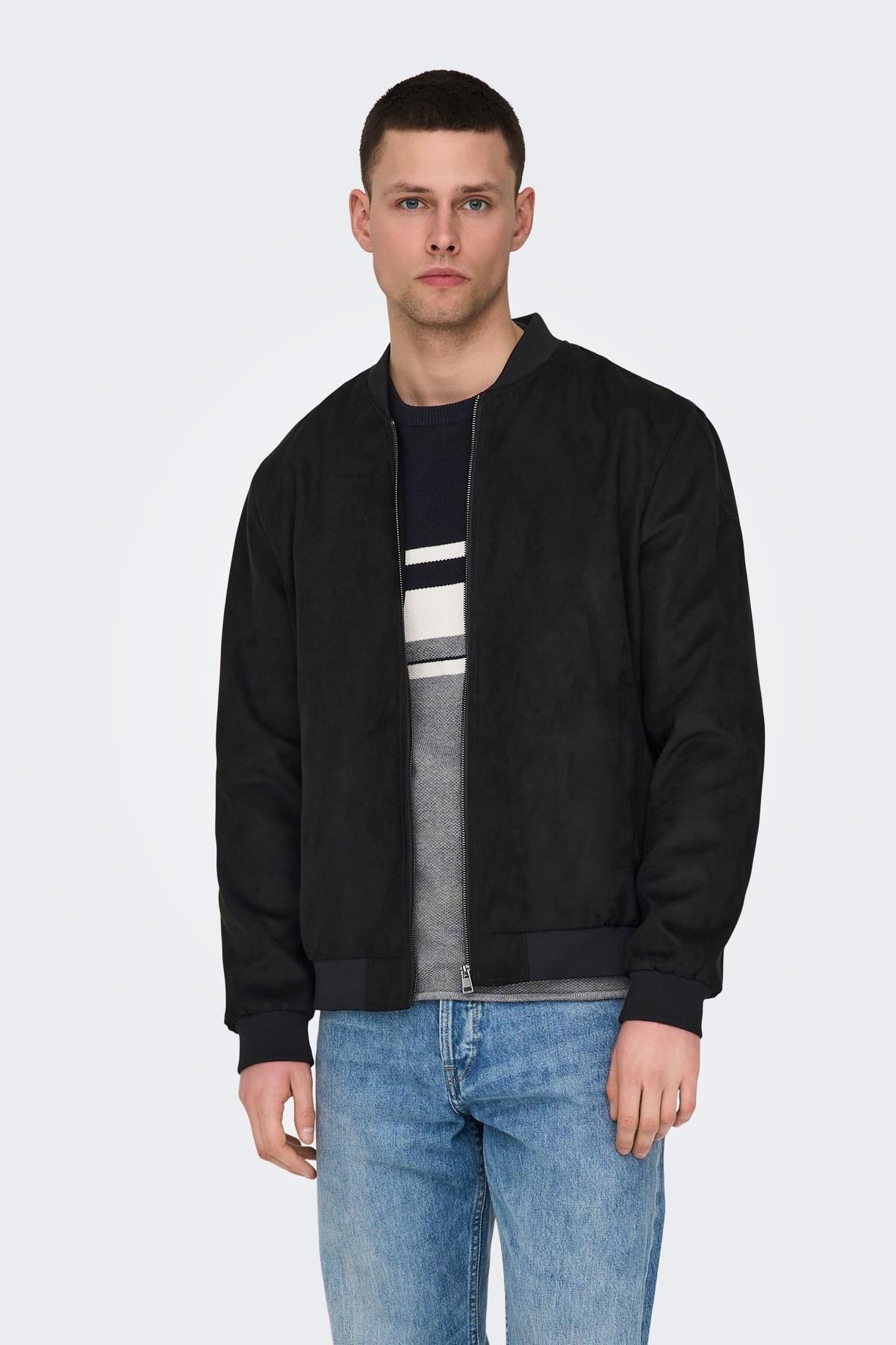 Only & Sons ONSLUCAS Erkek Süet Görünümlü Bomber Ceket Günlük Rahat Şık 