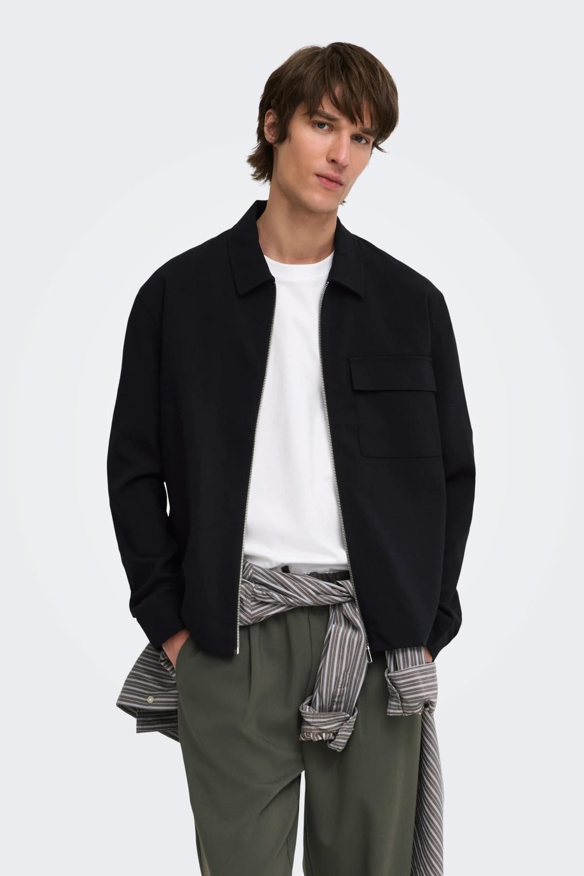 Only & Sons ONSWILL Erkek Fermuarlı Overshirt Gömlek Regular Fit Günlük Şık 